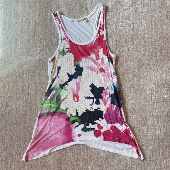 Chelsea & Violet Tops - Chelsea & Violet Floral Sequin Tank Top in Pink and White